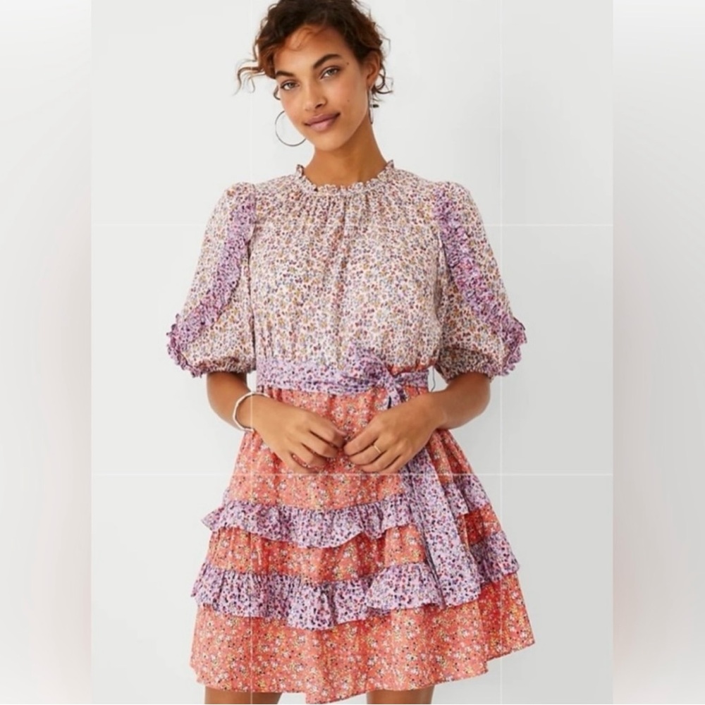 Ann Taylor Floral Mini Dress in Purple and Orange